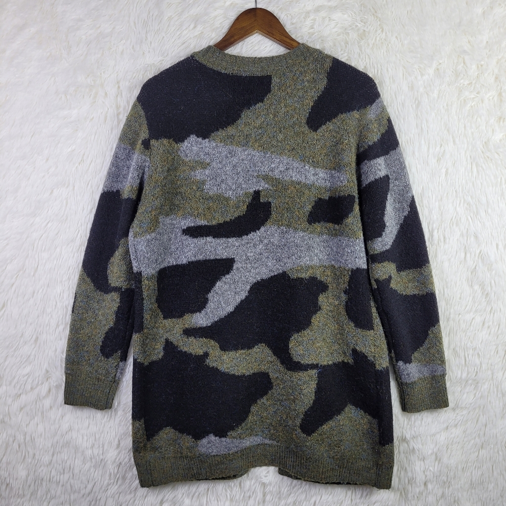 Moth Anthropologie M Womens Open Fuzzy Camo Cardigan Boho Stretch Lightweight - Picture 2 of 8